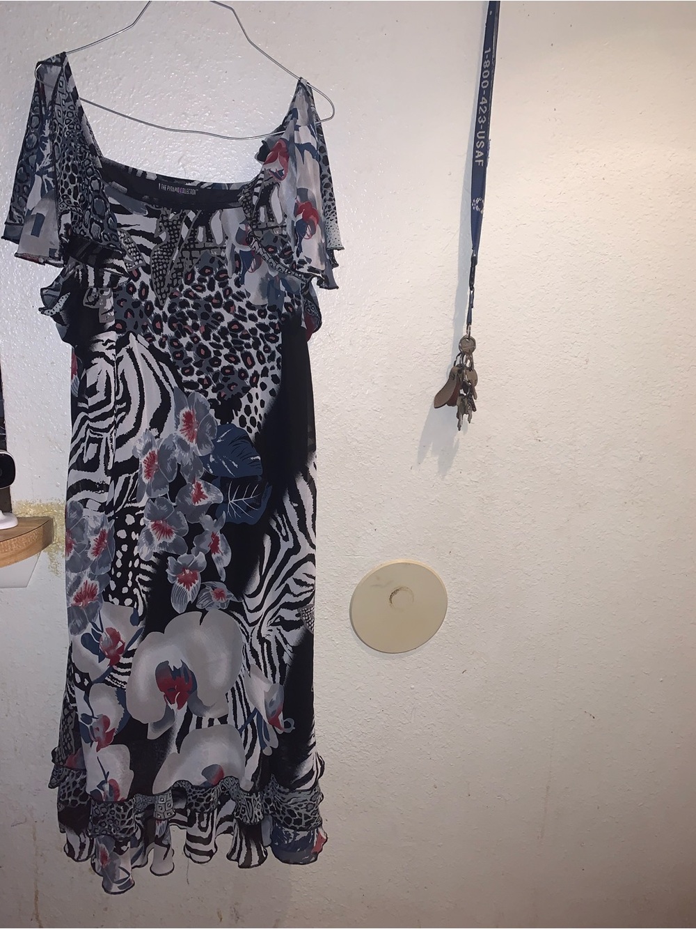 The Pyramid Collection Black & White Floral Zebra Maxi Dress with Red Accents